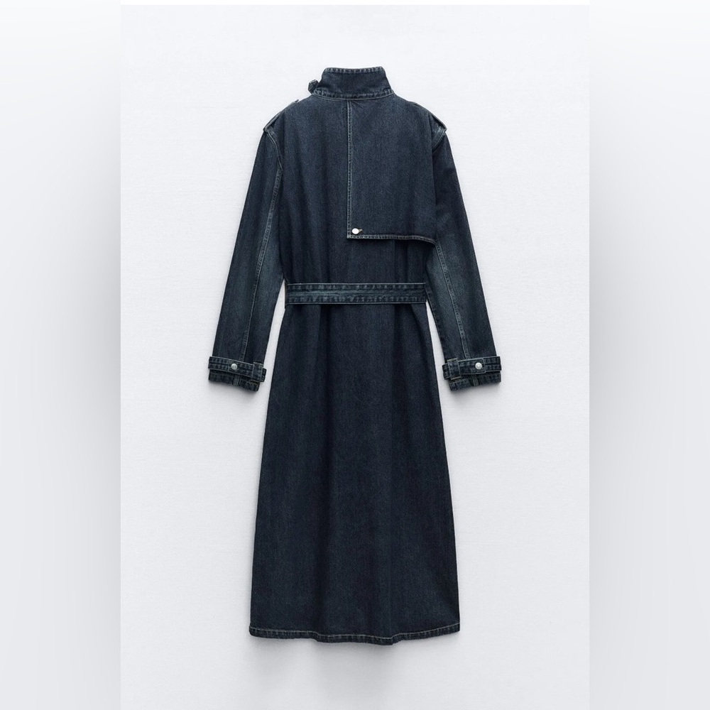 ZARA TRF DARK DENIM TRENCH Size Medium - Picture 10 of 10